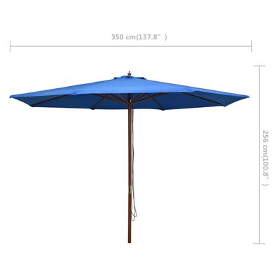vidaXL udendørs parasol med træstang 350 cm blå
