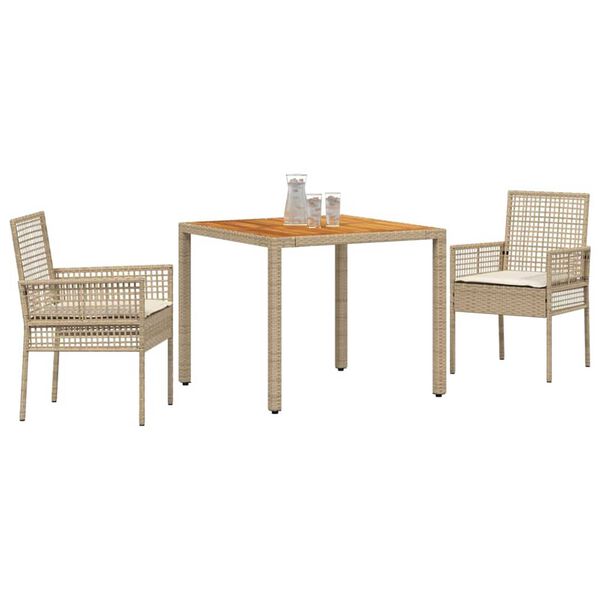 vidaXL Have Spisebordss&aelig;t 3 pcs Beige polyrattan