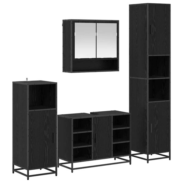 vidaXL Badev&aelig;relsesm&oslash;bel s&aelig;t med hylde 4 pcs Sort eg Konstrueret tr&aelig;