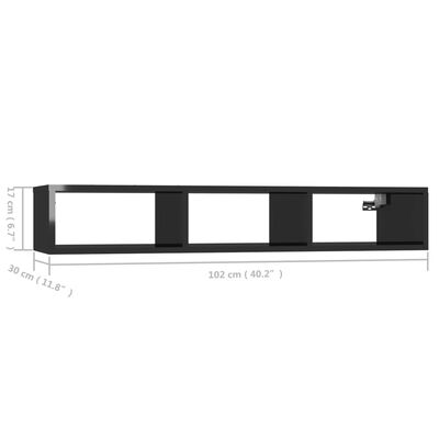 vidaXL væghylde 102x30x17 cm konstrueret træ sort højglans