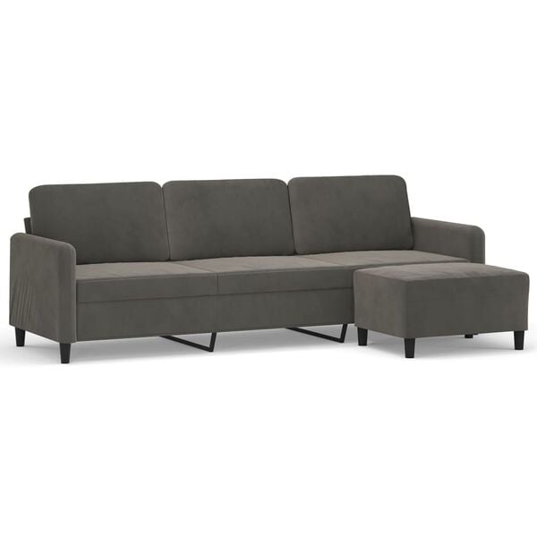vidaXL 3-personers sofa med fodskammel 210 cm velour M&oslash;rkegr&aring;