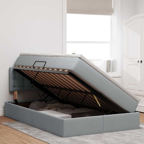 vidaXL Seng med opbevaring og LED med madras Lysegr&aring; 120 x 200 cm Stof