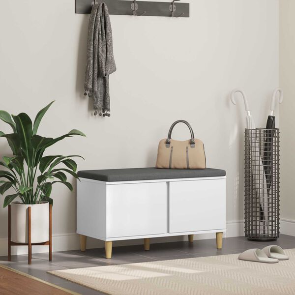 vidaXL Hallb&aelig;nk med pude med opbevaring med d&oslash;r Hvid 80 x 38 x 46 cm