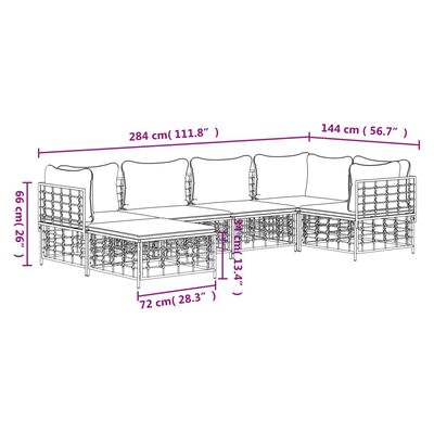 vidaXL loungesæt til haven 6 dele med hynder polyrattan antracitgrå