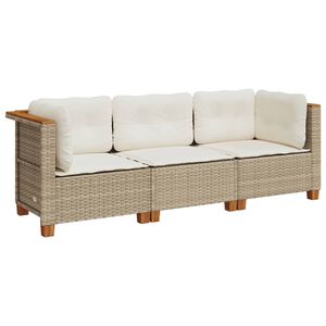 vidaXL 3-personers havesofa med hynder polyrattan beige