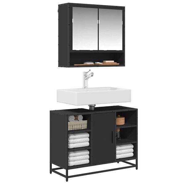 vidaXL underskab til h&aring;ndvask 80x33x60 cm konstrueret tr&aelig; sort