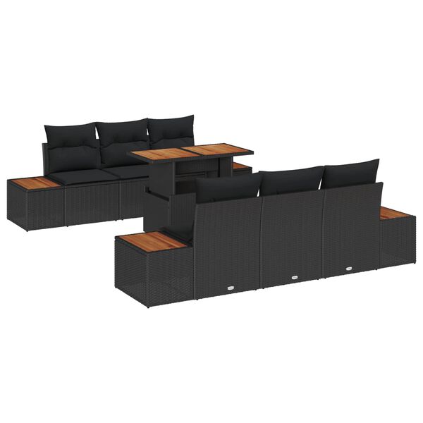 vidaXL Havesofa Sæt med opbevaring 7 pcs Sort Poly rattan