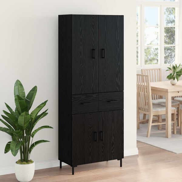 vidaXL Highboard med skuffe Sort eg 69,5 x 34 x 180 cm Konstrueret tr&aelig;