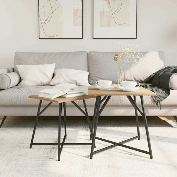 vidaXL Sidebordss&aelig;t 2 pcs Artisan egetr&aelig; og sort