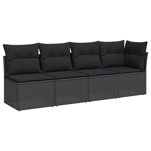 vidaXL havesofa med hynder 4-personers sort polyrattan