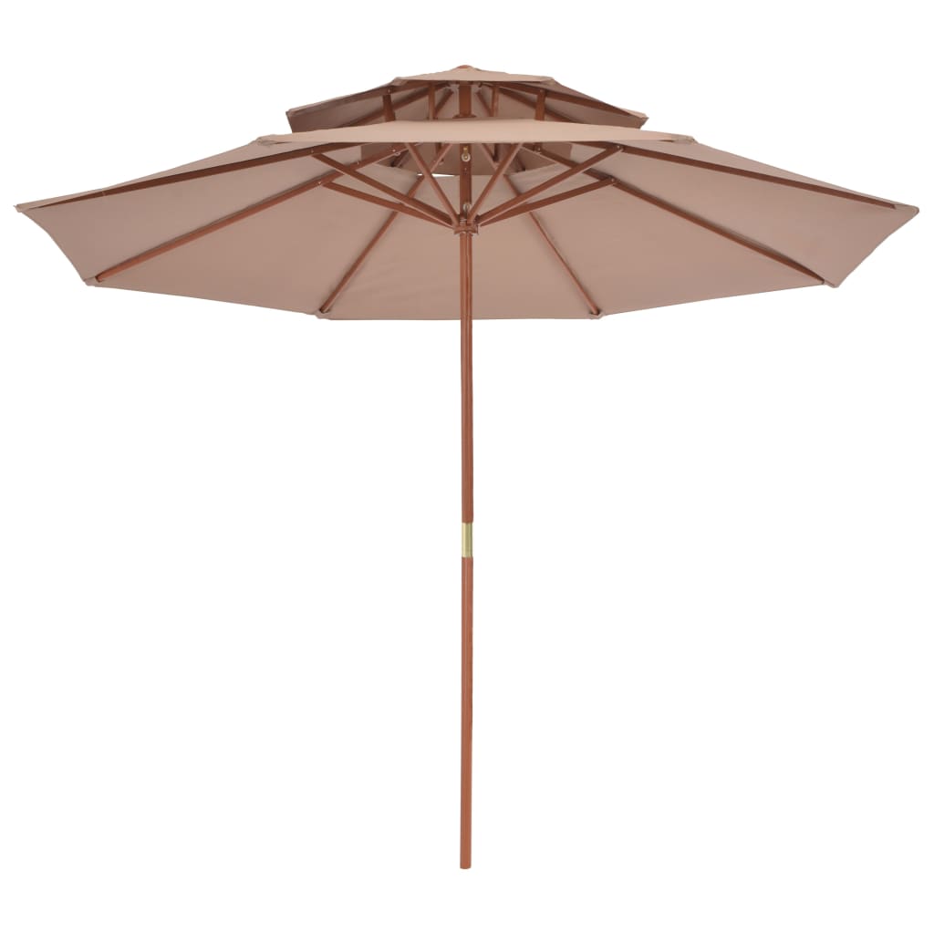 vidaXL dobbelt parasol med træstang 270 cm gråbrun