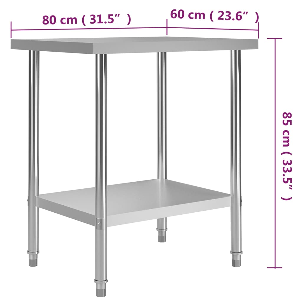 vidaXL arbejdsbord til køkken 80x60x85 cm rustfrit stål