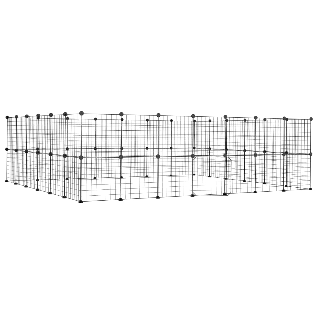 vidaXL 52-panels kæledyrsindhegning med låge 35x35 cm stål sort