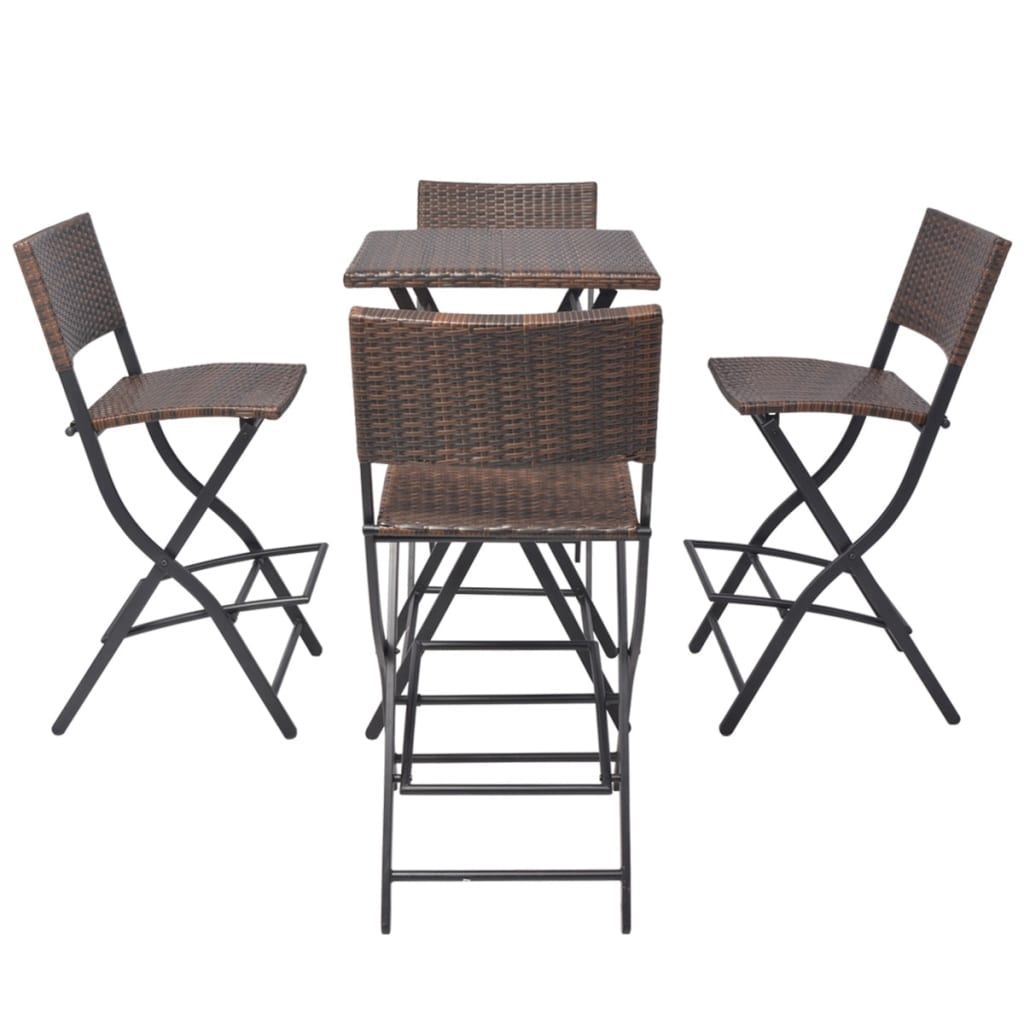 vidaXL foldbart udendørs spisebordssæt 5 dele stål polyrattan brun
