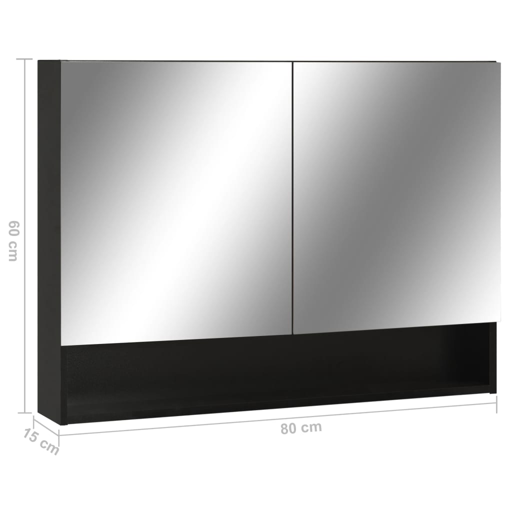 vidaXL badeværelsesskab med spejl + LED 80x15x60 cm MDF sort