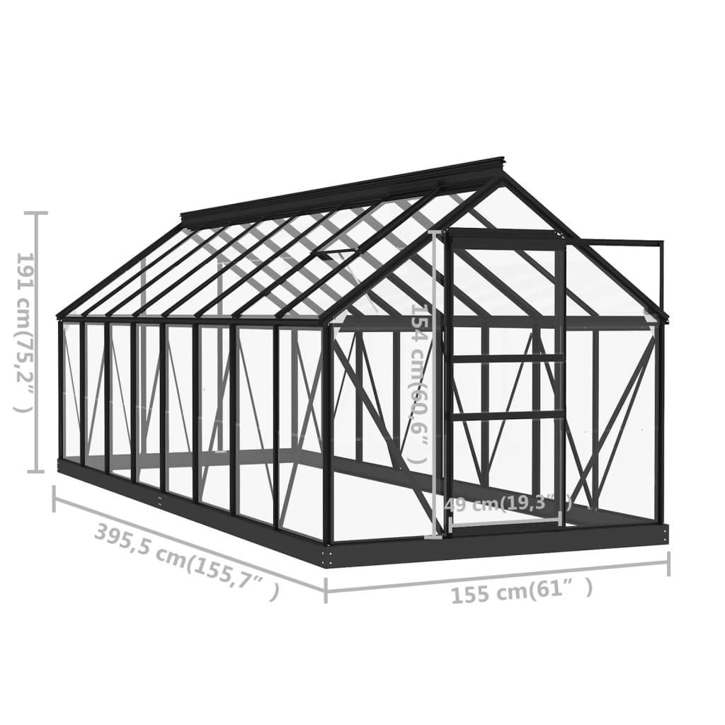 vidaXL glasdrivhus 155x395,5x191 cm aluminium antracitgrå