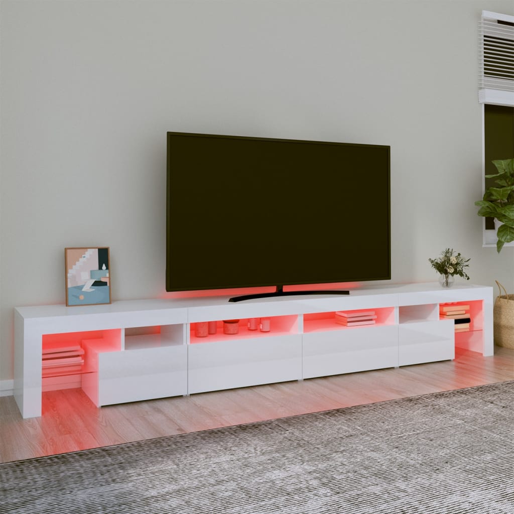 vidaXL tv-skab med LED-lys 260x36,5x40 cm hvid højglans