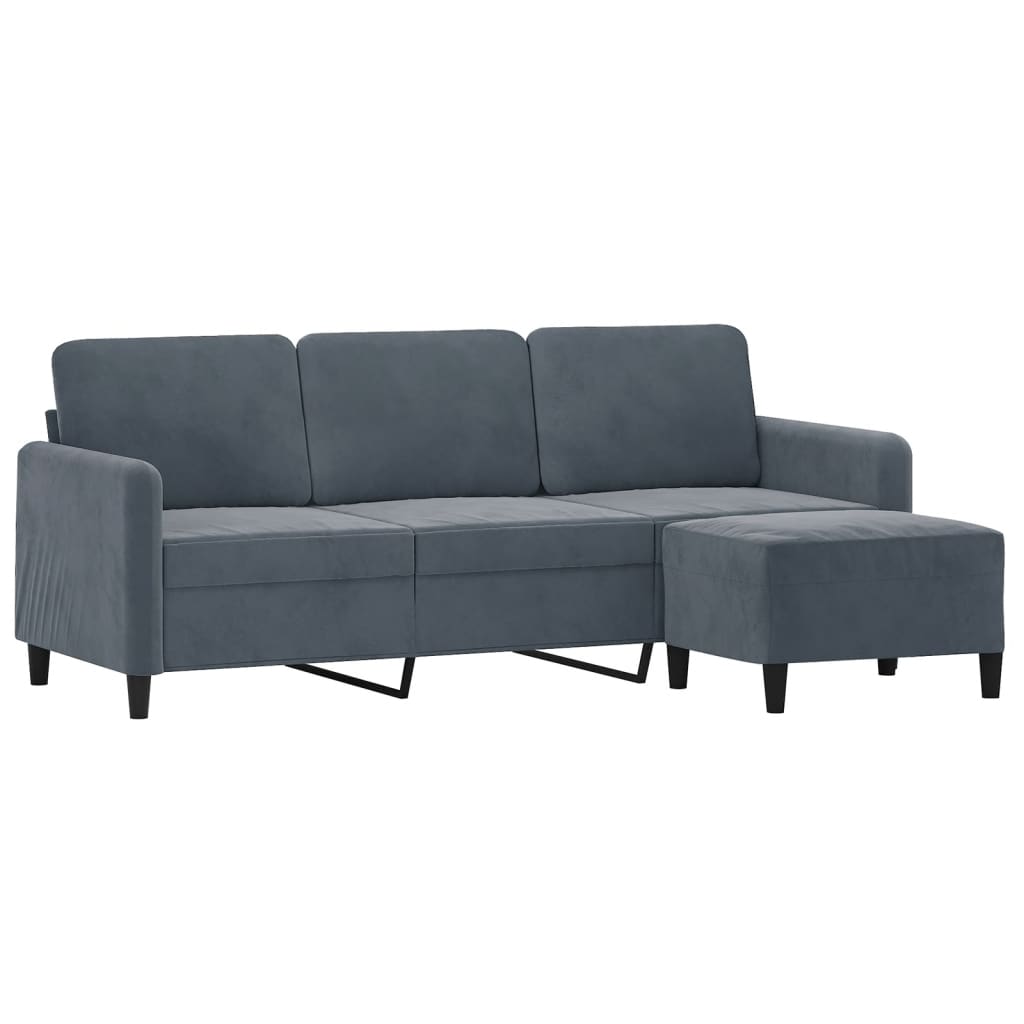 vidaXL 3-personers sofa med fodskammel 180 cm velour mørkegrå