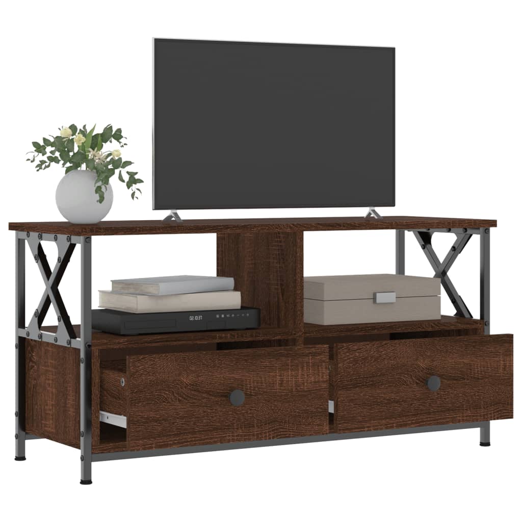 vidaXL tv-bord 90x33x45 cm konstrueret træ og jern brun egetræsfarve