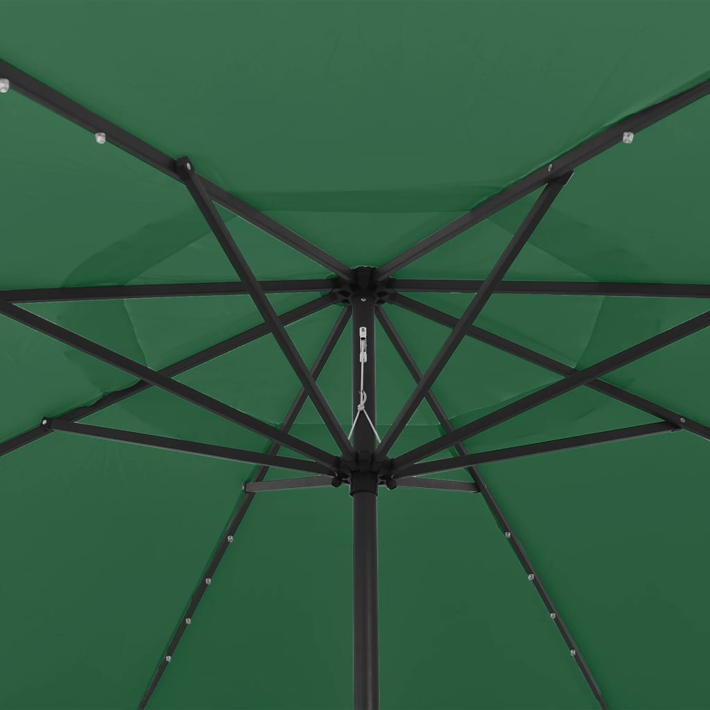 vidaXL parasol m. LED-lys + metalstang 400 cm grøn