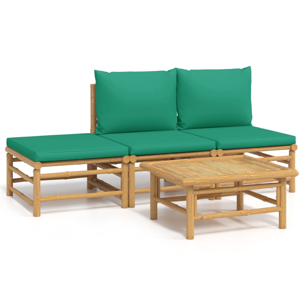 vidaXL loungesæt til haven 4 dele med grønne hynder bambus
