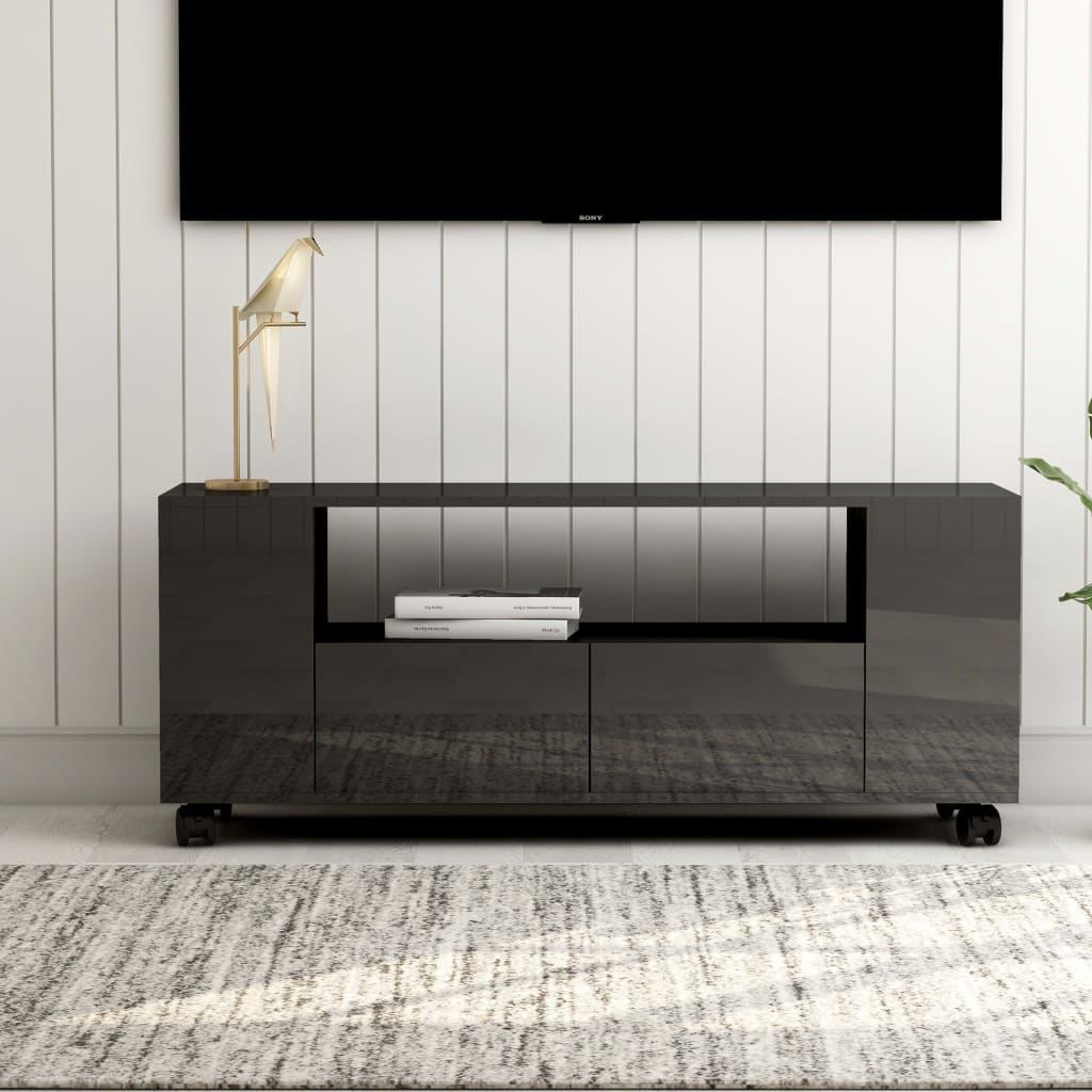 vidaXL tv-bord 120x35x48 cm konstrueret træ grå højglans