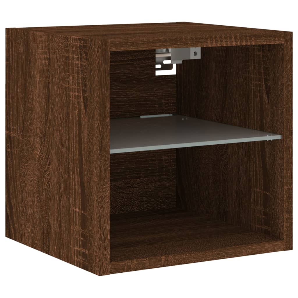vidaXL tv-møbel til væg 6 dele med LED-lys konstrueret træ brunt eg