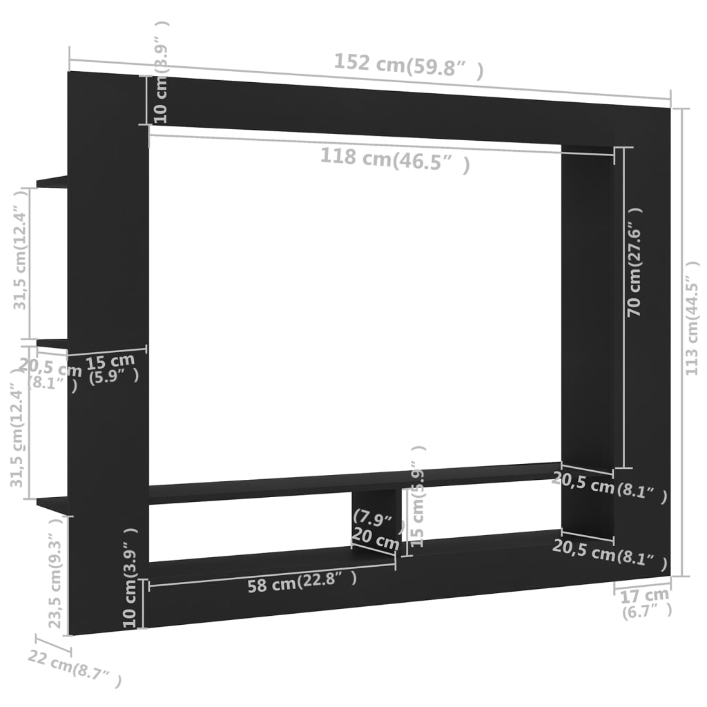 vidaXL tv-bord 152x22x113 cm konstrueret træ sort