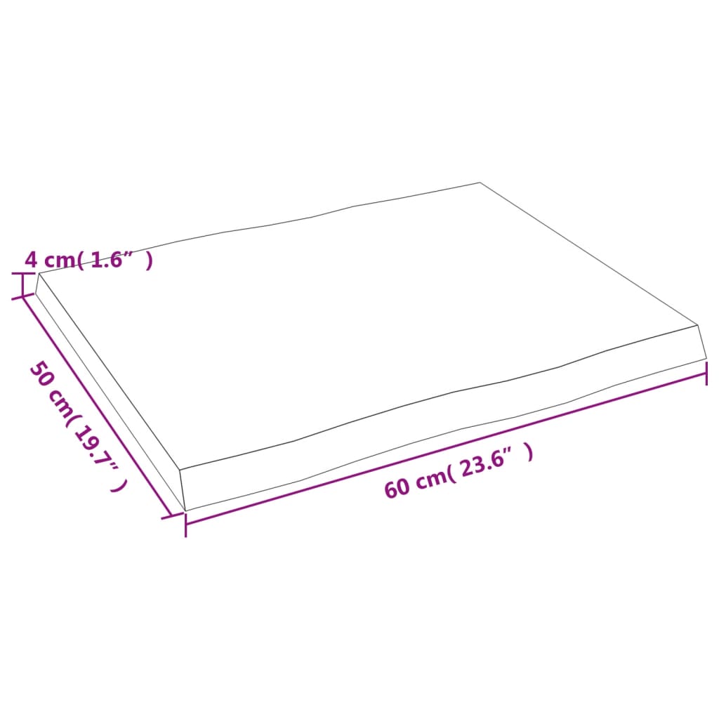 vidaXL bordplade 60x50x(2-4) cm naturlig kant behandlet træ lysebrun