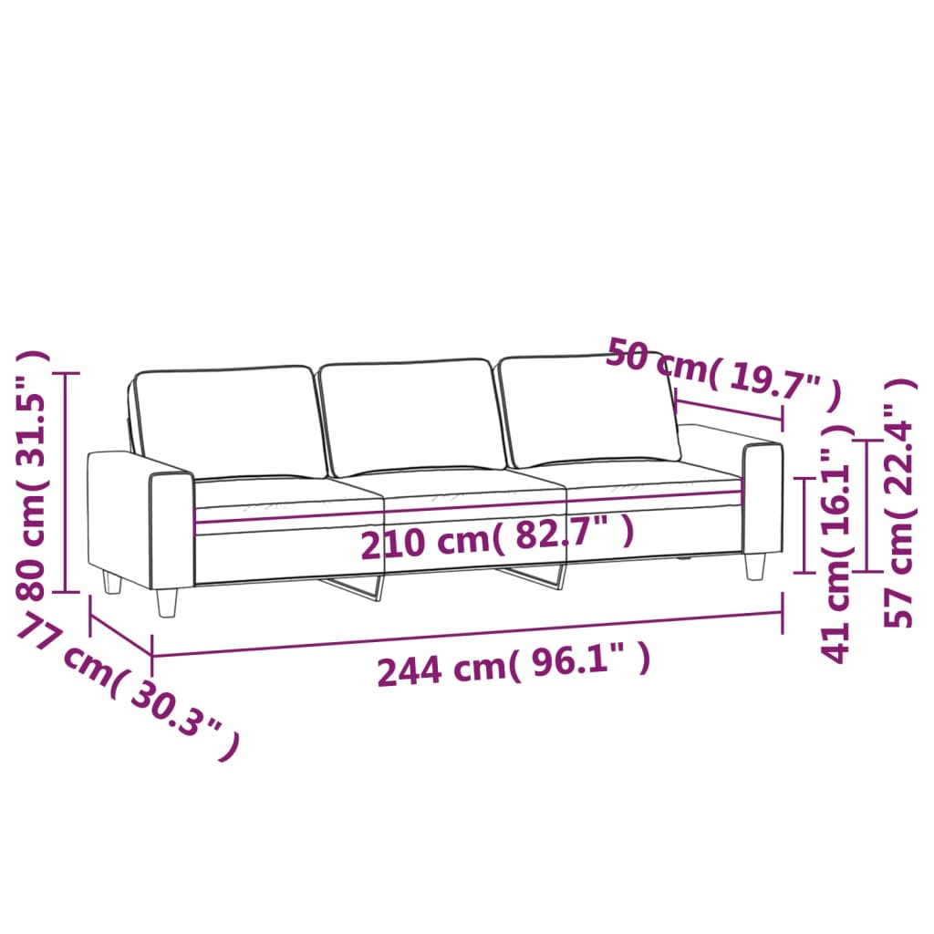vidaXL 3-personers sofa 210 cm mikrofiberstof lysegrå
