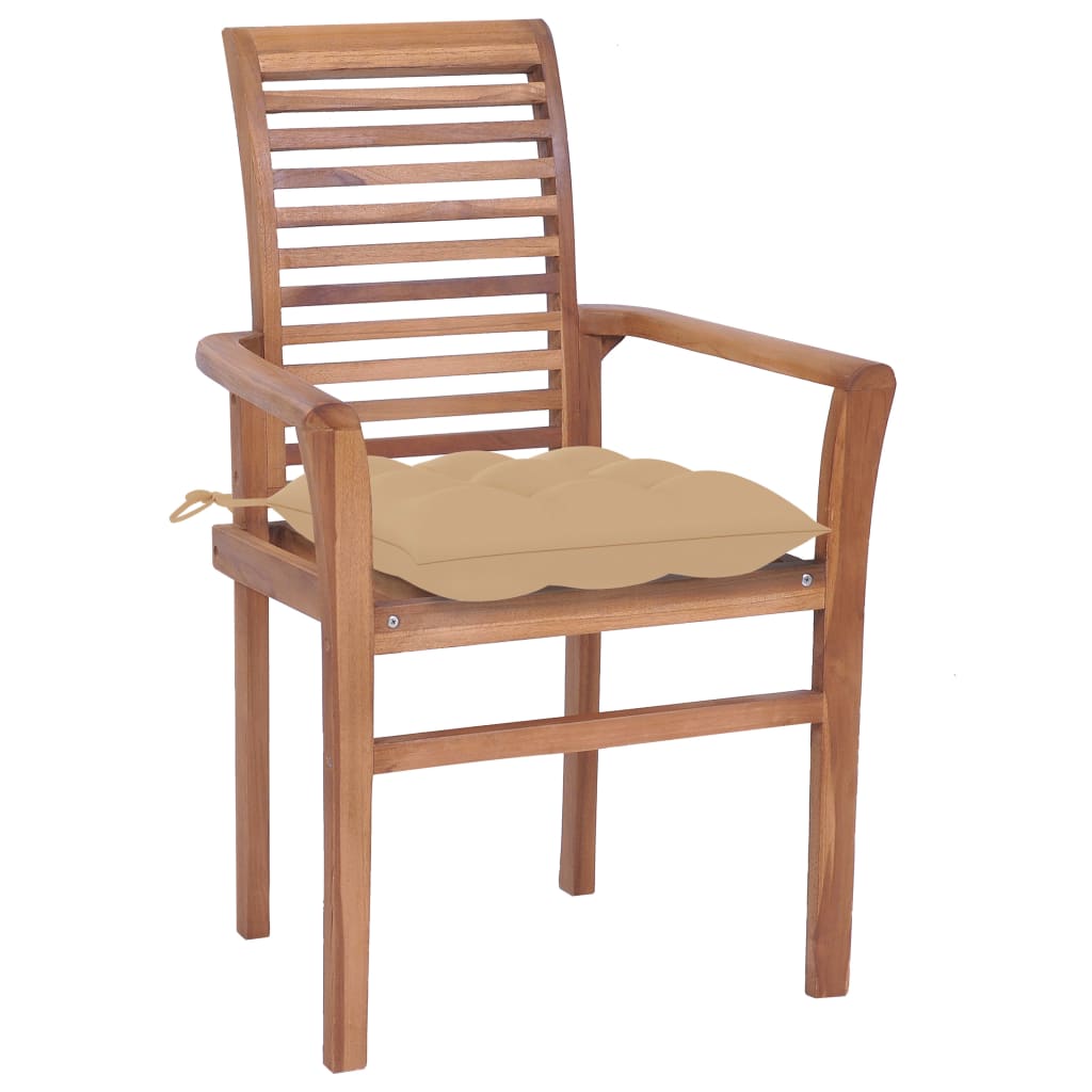 vidaXL spisebordsstole 6 stk. med beige hynder massivt teaktræ