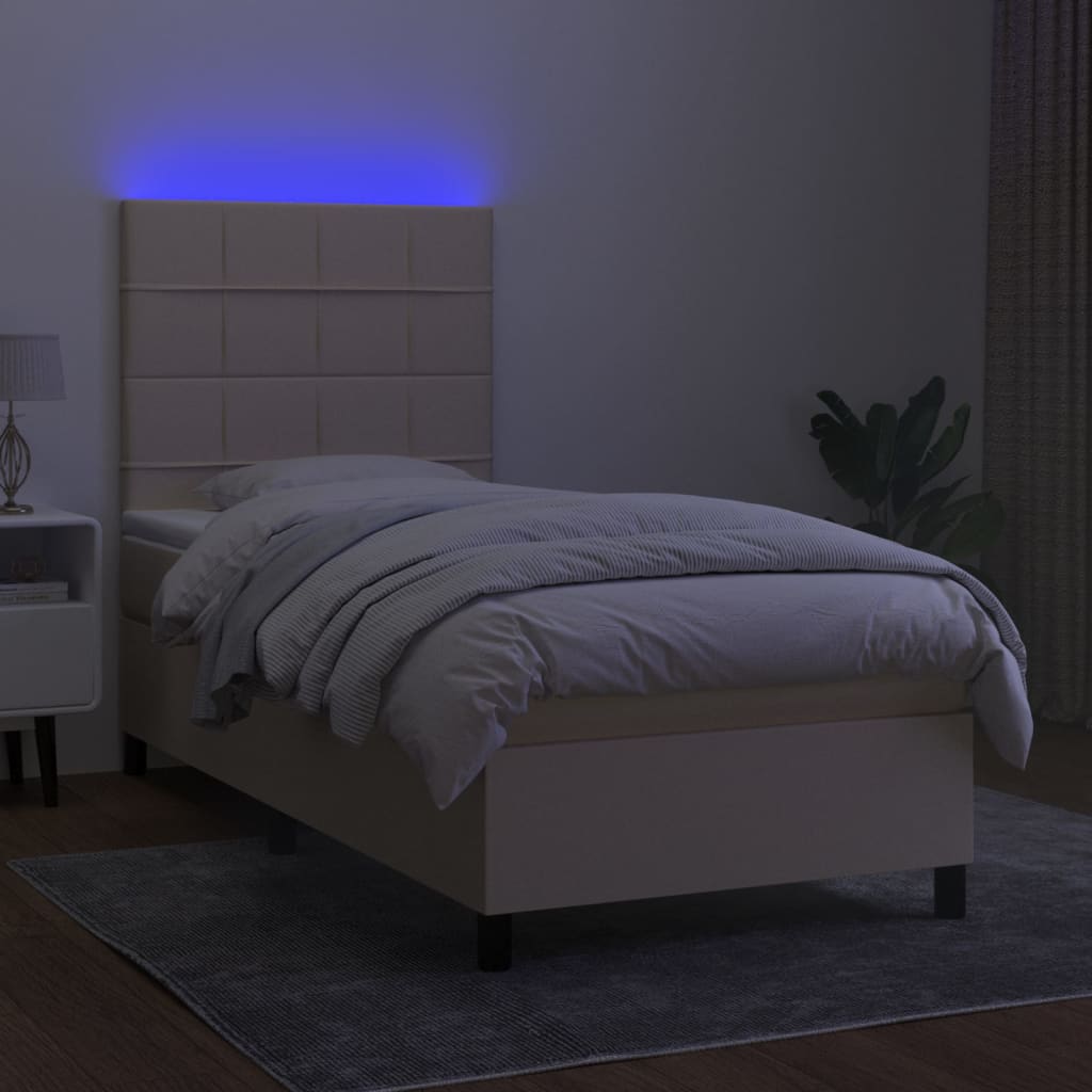 vidaXL kontinentalseng med LED-lys 90x200 cm stof cremefarvet