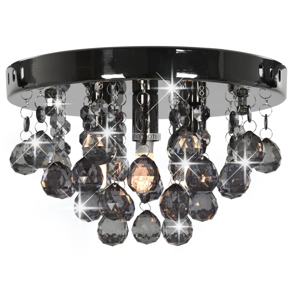 vidaXL loftlampe med røgfarvede perler rund G9 sort