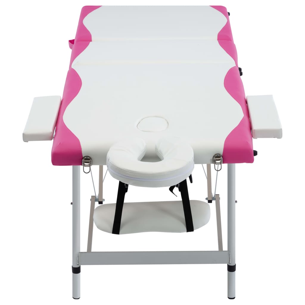 vidaXL sammenfoldeligt massagebord aluminiumsstel 3 zoner hvid lyserød