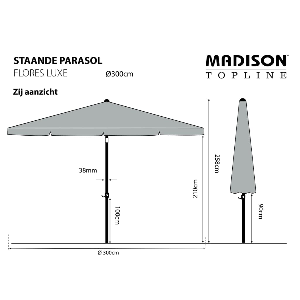Madison parasol Flores Luxe 300 cm rund grå