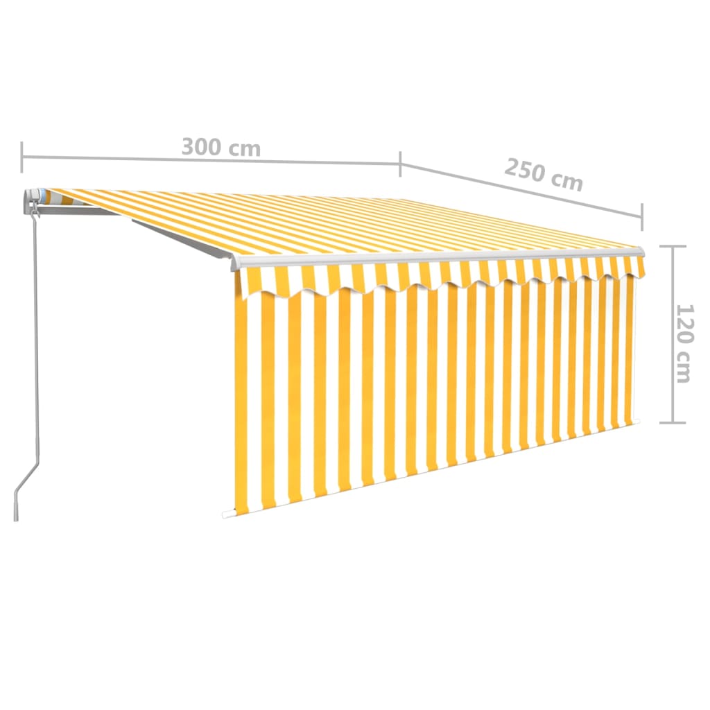 vidaXL markise m. gardin 3x2,5 m manuel betjening gul og hvid
