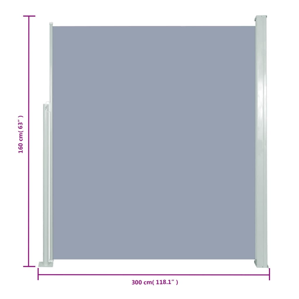 vidaXL sammenrullelig sidemarkise til terrassen 160 x 300 cm grå