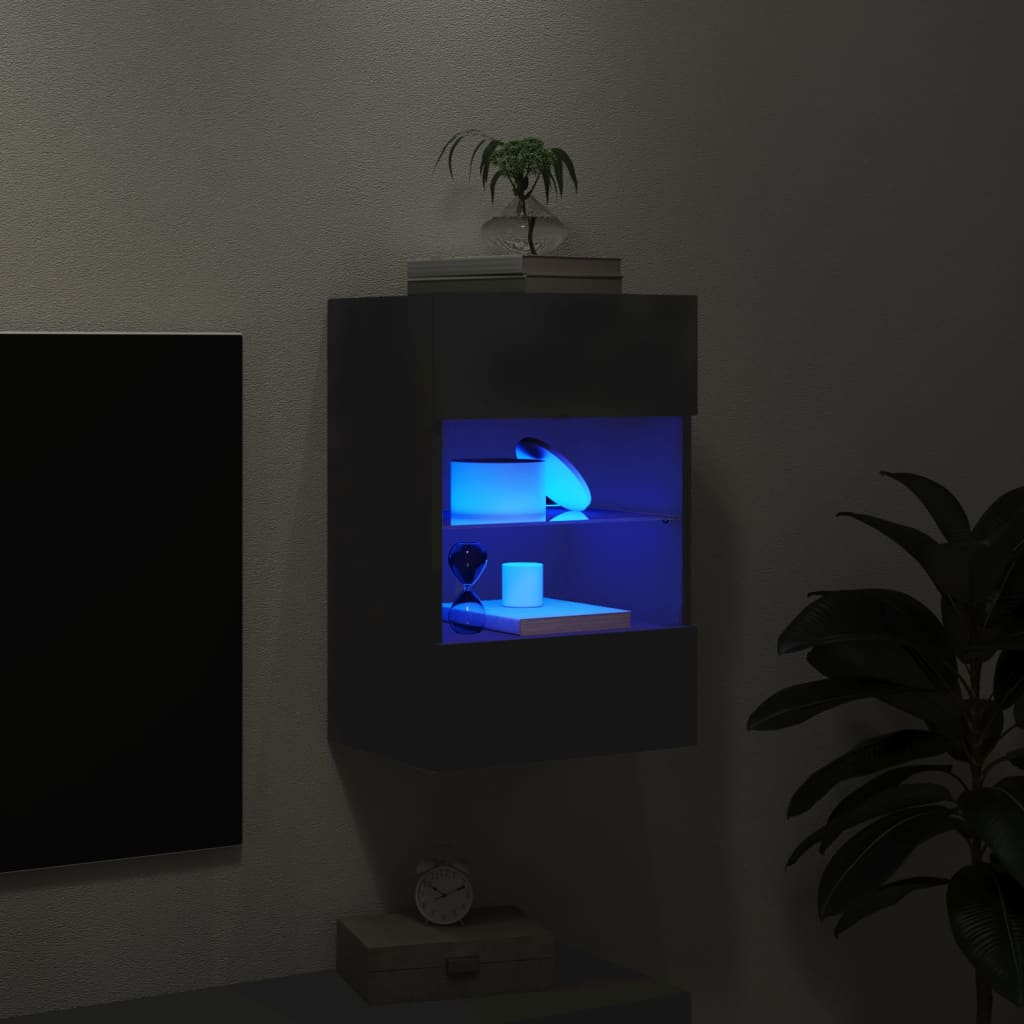 vidaXL væghængt tv-bord med LED-lys 40x30x60,5 cm sort