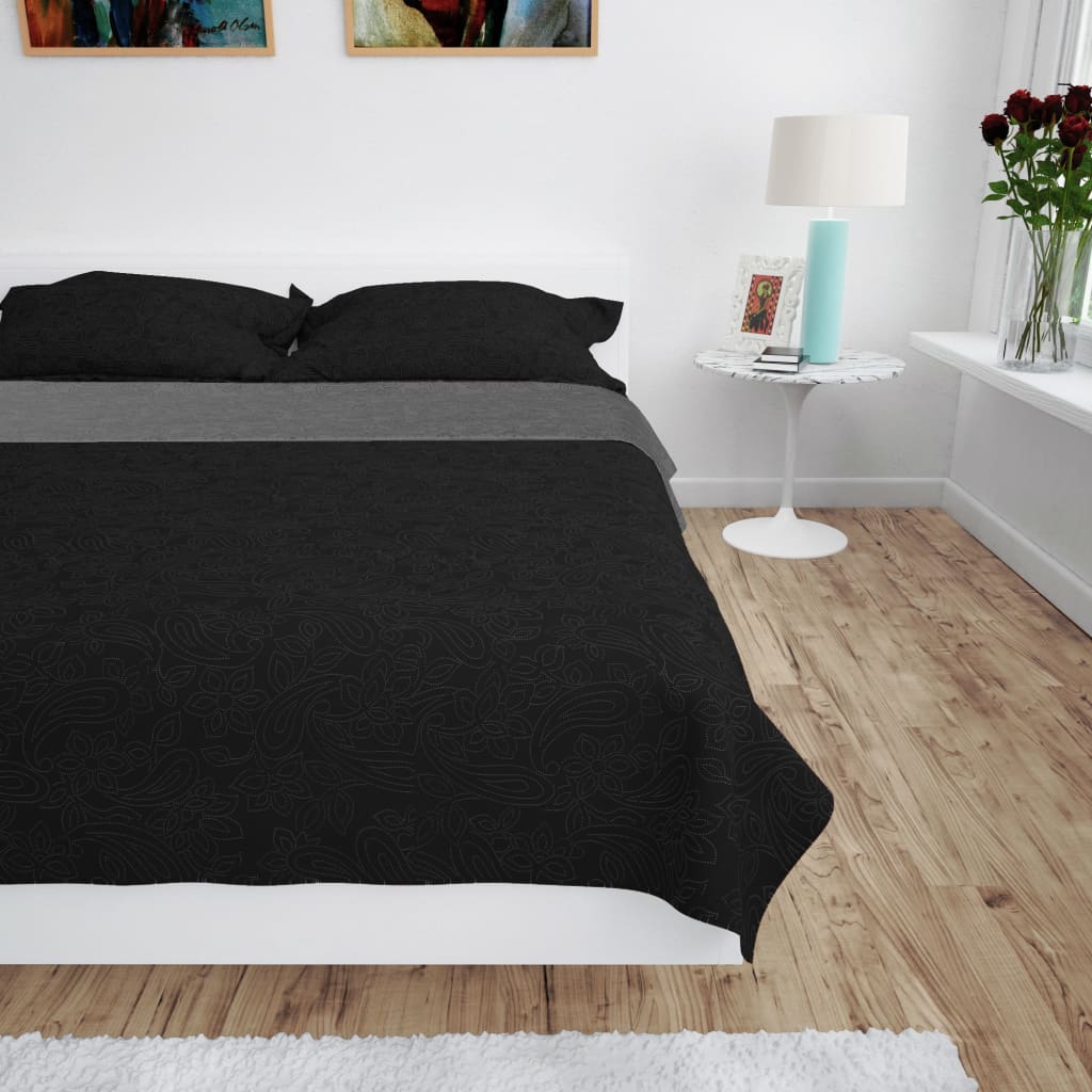 vidaXL dobbeltsidet quiltet sengetæppe 230 x 260 cm grå og sort