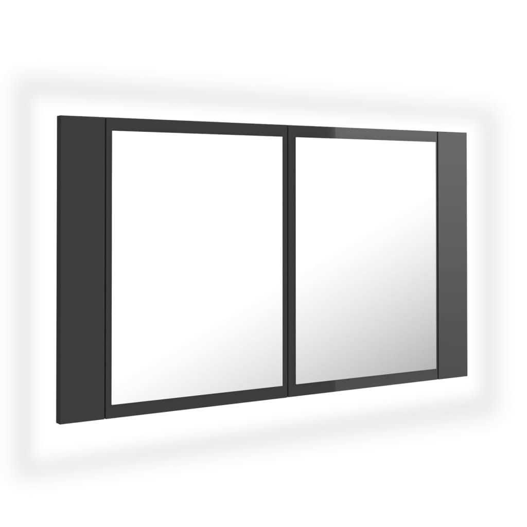 vidaXL badeværelsesskab m. spejl+LED-lys 80x12x45 akryl grå højglans