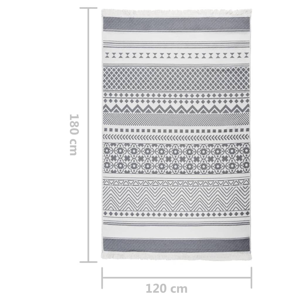 vidaXL gulvtæppe 120x180 cm bomuld grå og hvid