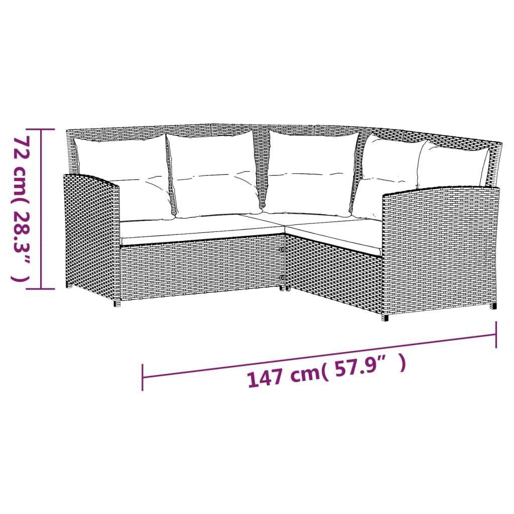 vidaXL L-formet sofasæt med hynder 2 dele polyrattan grå
