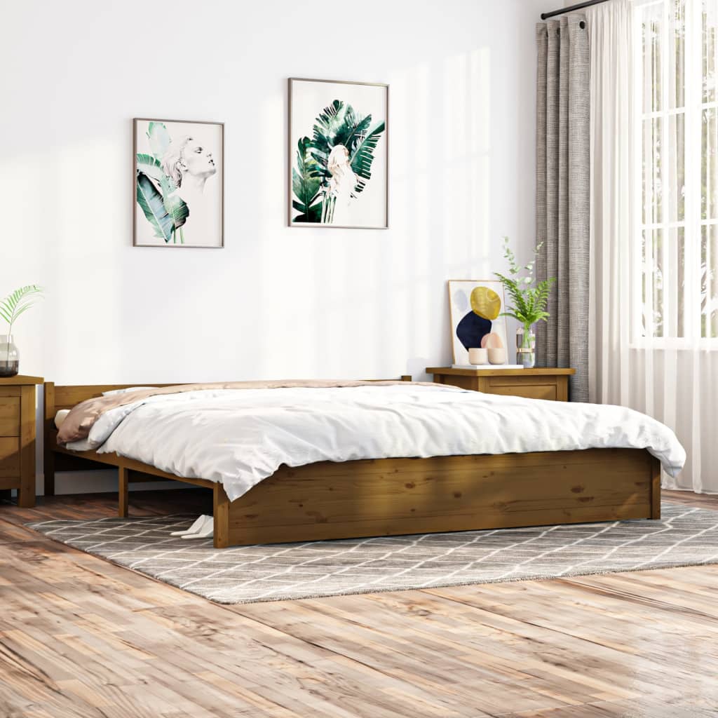 vidaXL sengestel 180x200 cm Super King massivt fyrretræ gyldenbrun