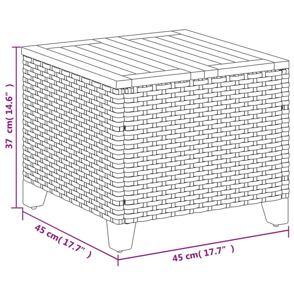 vidaXL havebord 45x45x37 cm polyrattan og akacietræ sort