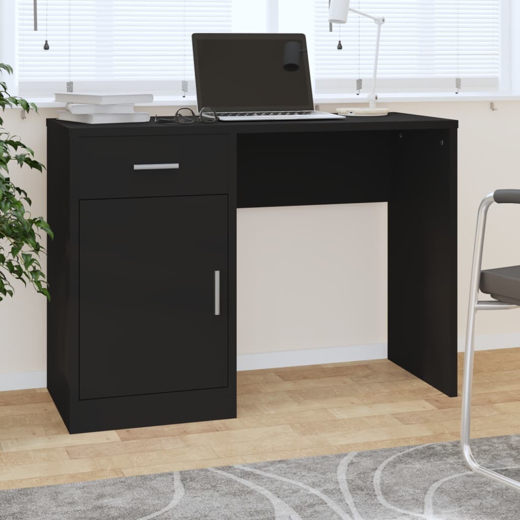 vidaXL skrivebord med skuffe og skab 100x40x73 cm konstrueret træ sort