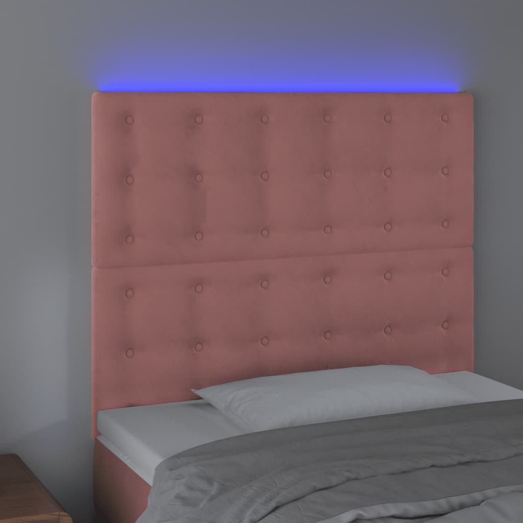 vidaXL sengegavl med LED-lys 80x5x118/128 cm fløjl lyserød