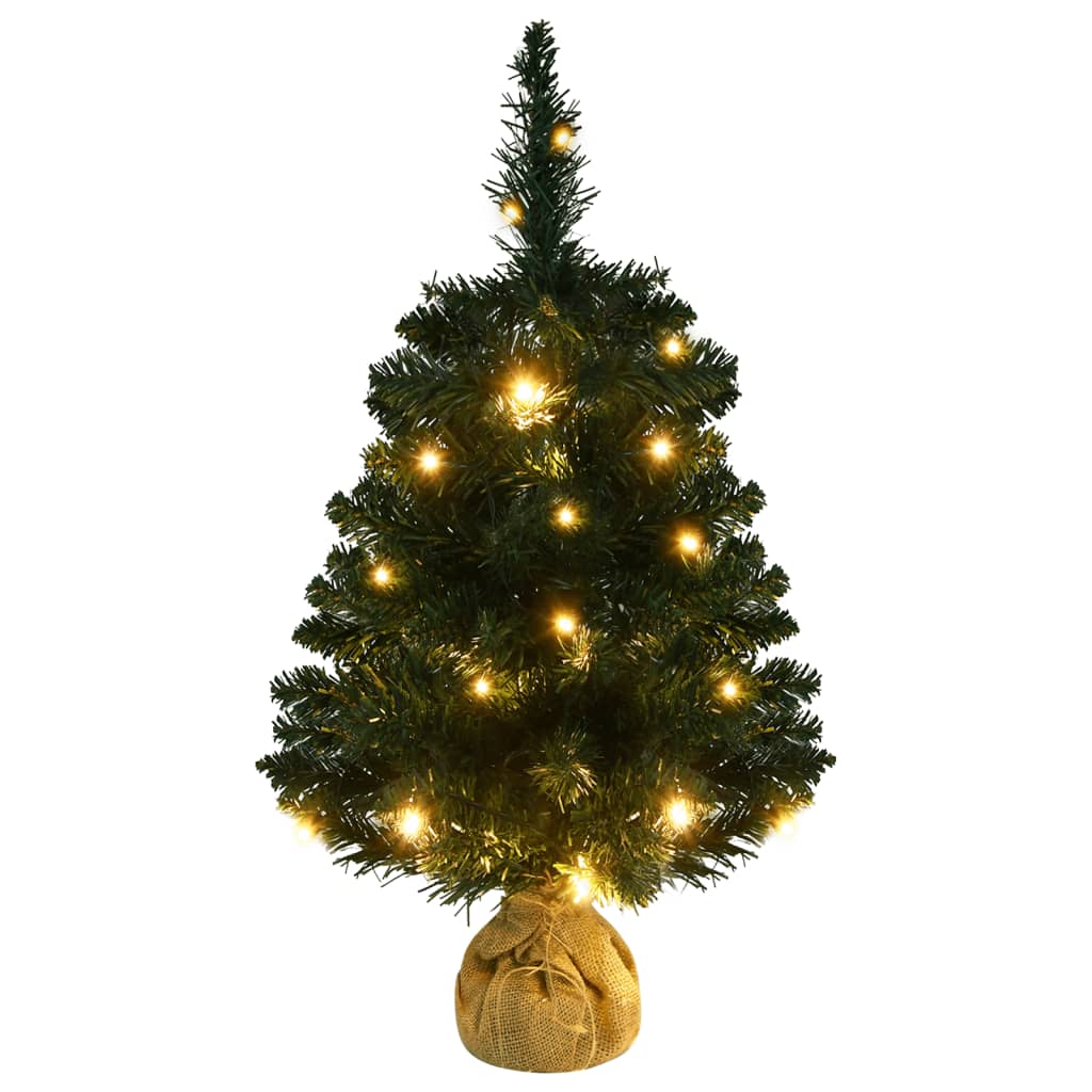 vidaXL kunstigt juletræ med lys og juletræsfod 60 cm PVC grøn