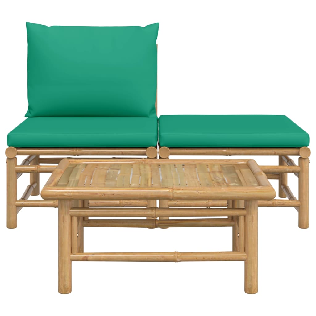 vidaXL loungesæt til haven 3 dele med grønne hynder bambus