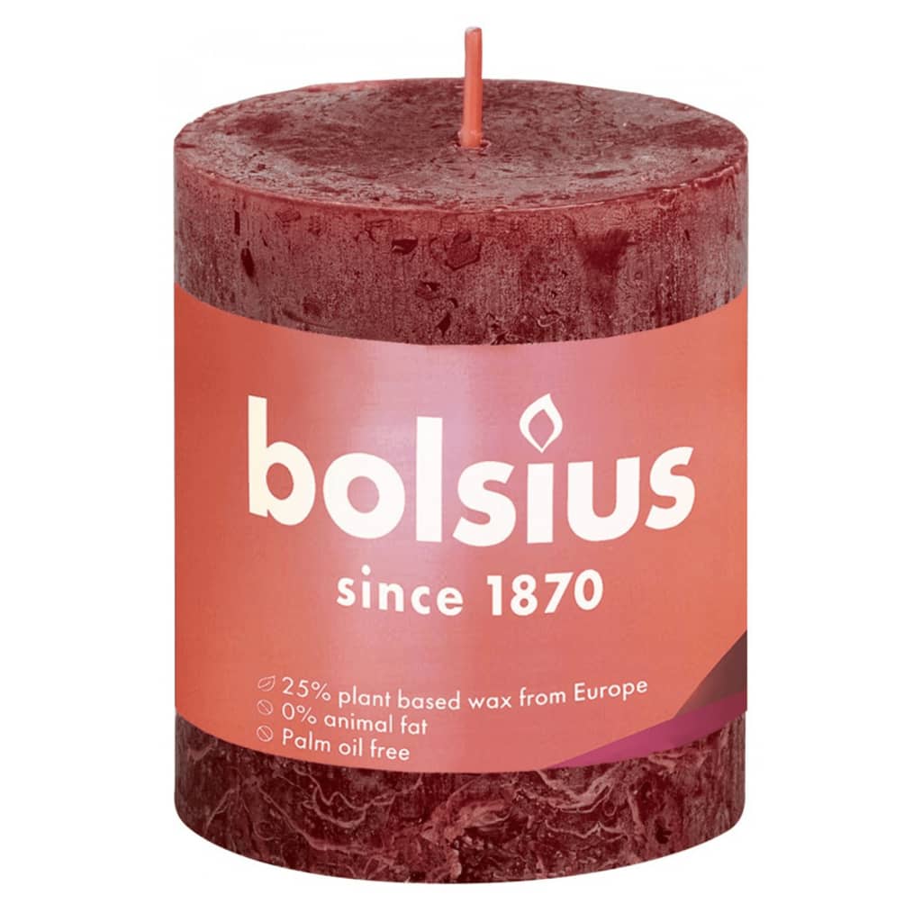 Bolsius rustikke søjlestearinlys Shine 4 stk. 80x68 mm fløjlsrød