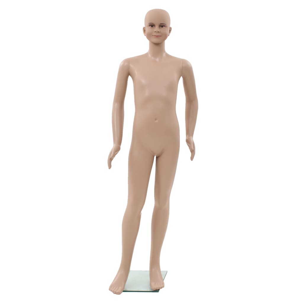 vidaXL mannequin barne fuld figur med glassokkel beige 140 cm